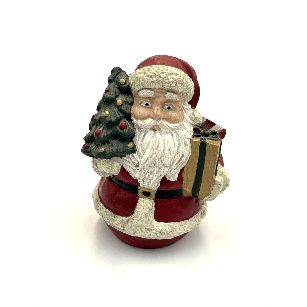 Vtg Hand Painted Resin Santa Tree & Gift 3.25" H Christmas Seasonal Holiday